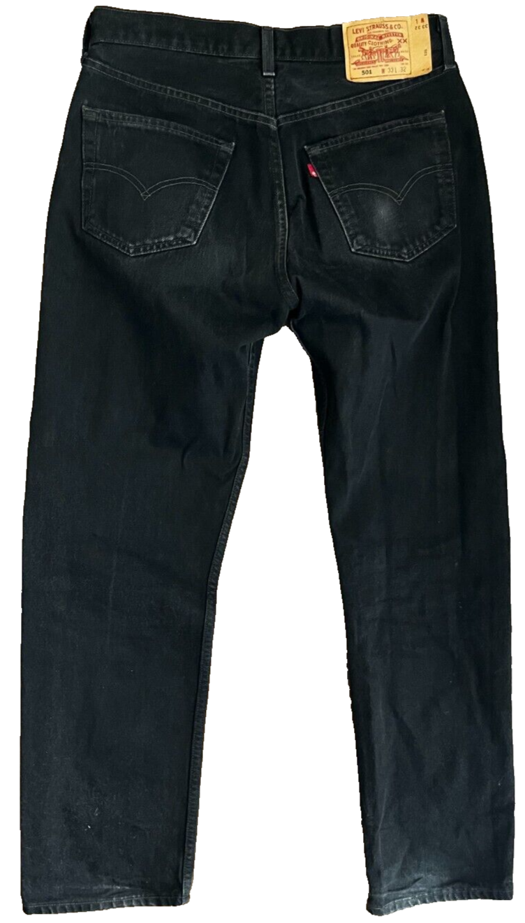 Levis 501 Black Jeans Mens 33x32 Regular Fit Straight Leg Denim Red Blank Tab
