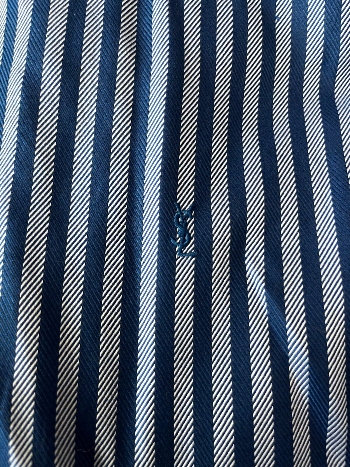 Yves Saint Laurent Button Up Long Sleeve Shirt Blue Striped Cotton Men Size 17R