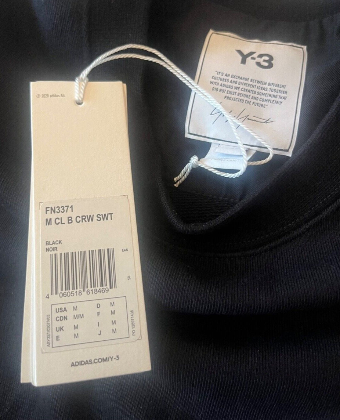 BNWT Y3 Sweater Pullover Classic Logo Crewneck Sweatshirt Cotton Men Size M
