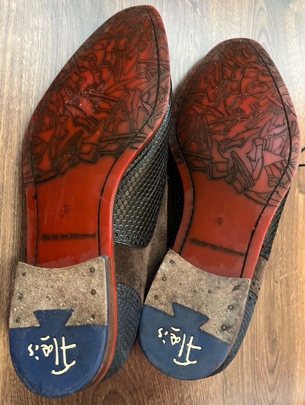 Floris Van Bommel Leather Shoes Oxford Snake Skin Loafer Navy Brown Size Men 9