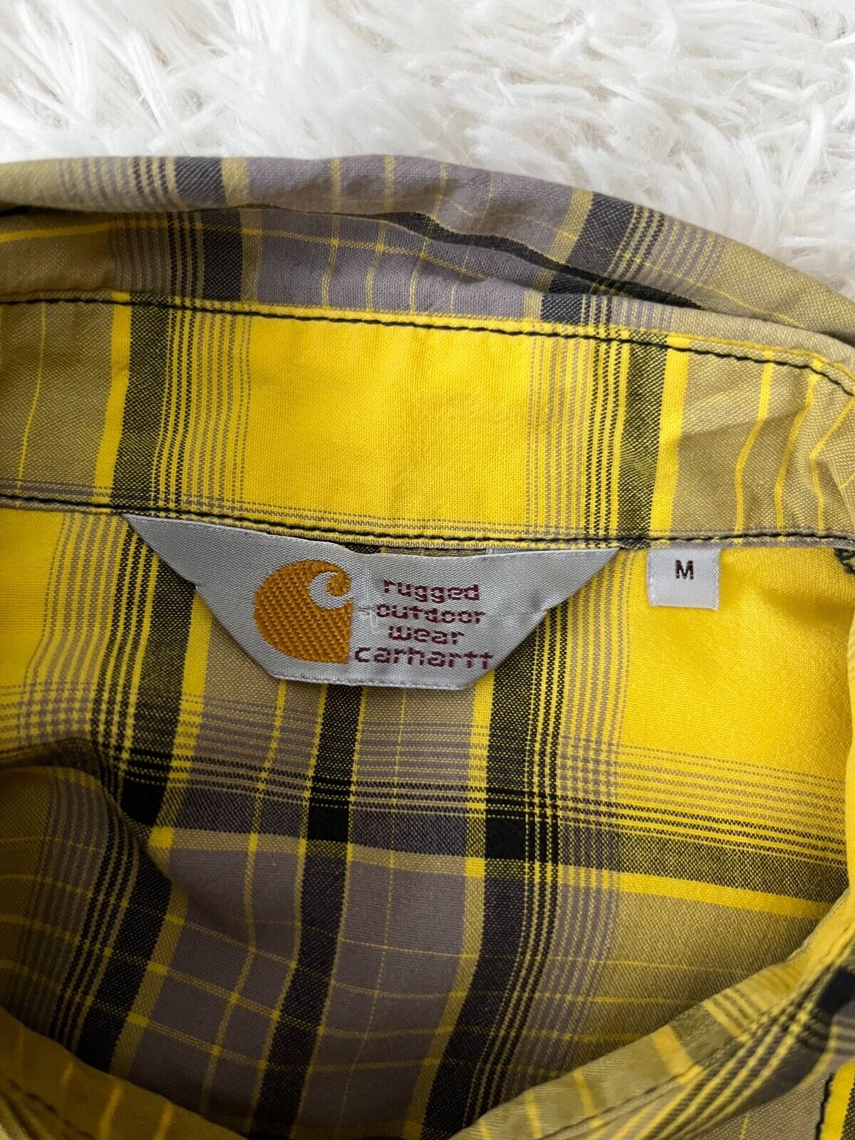 Carhartt Button Up Shirt Flannel Cotton Yellow Men Size M
