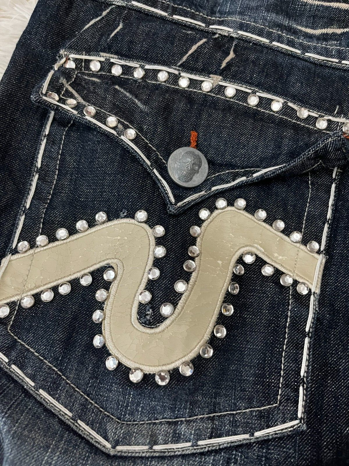 Laguna Beach Dark Blue Jeans Womens Size 40 Swarowski Skulls