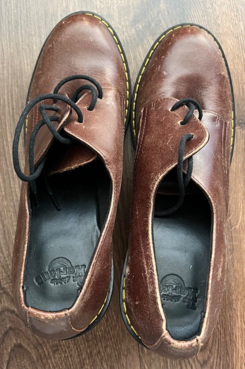 Dr Martens Jinelle Brown Leather Chunky Heel Platform Shoes Women Size 41