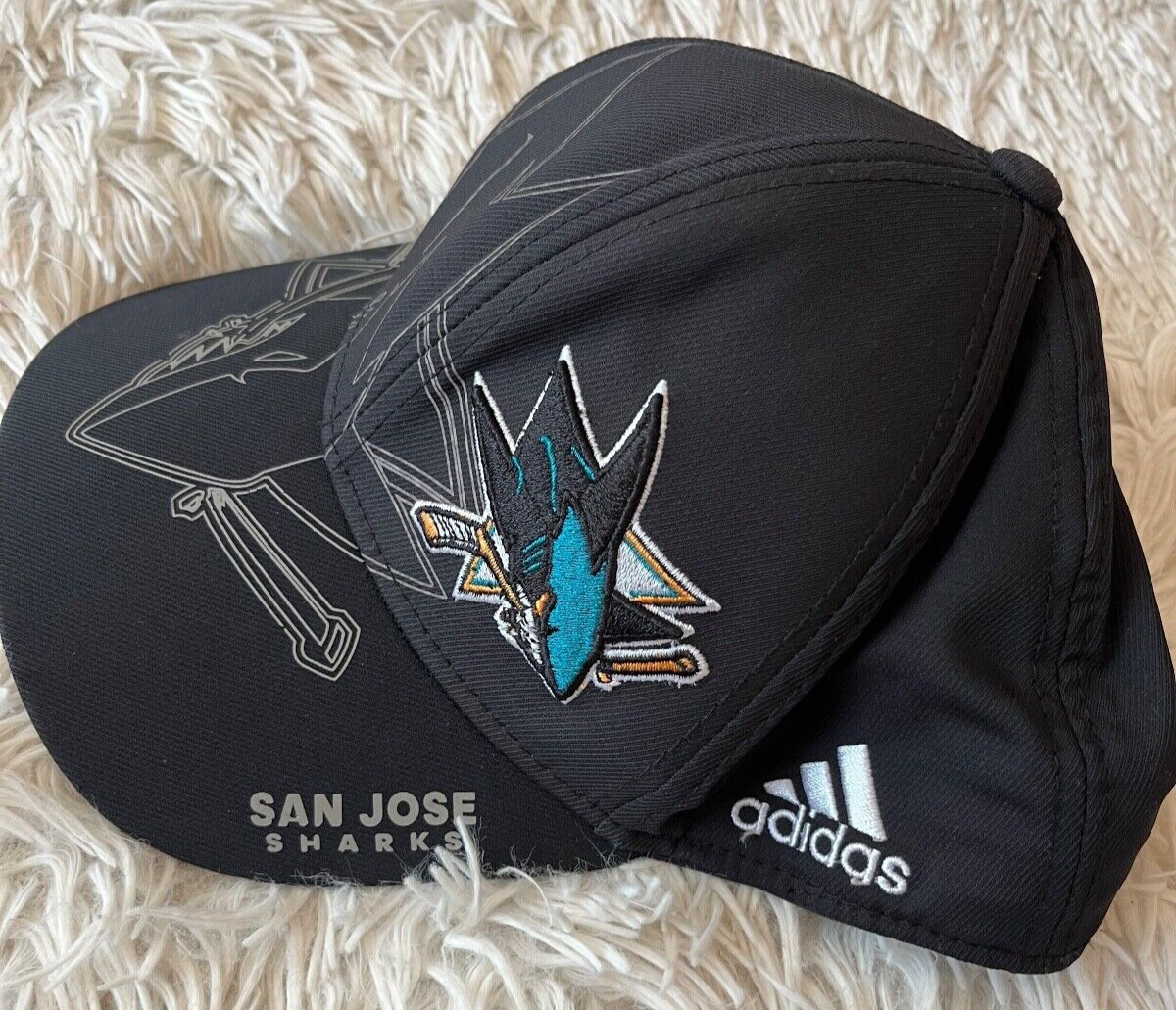 San Jose Sharks NHL 2017 Ice Hockey Hat Full Cap Signed Adidas Fitmax Size S / M