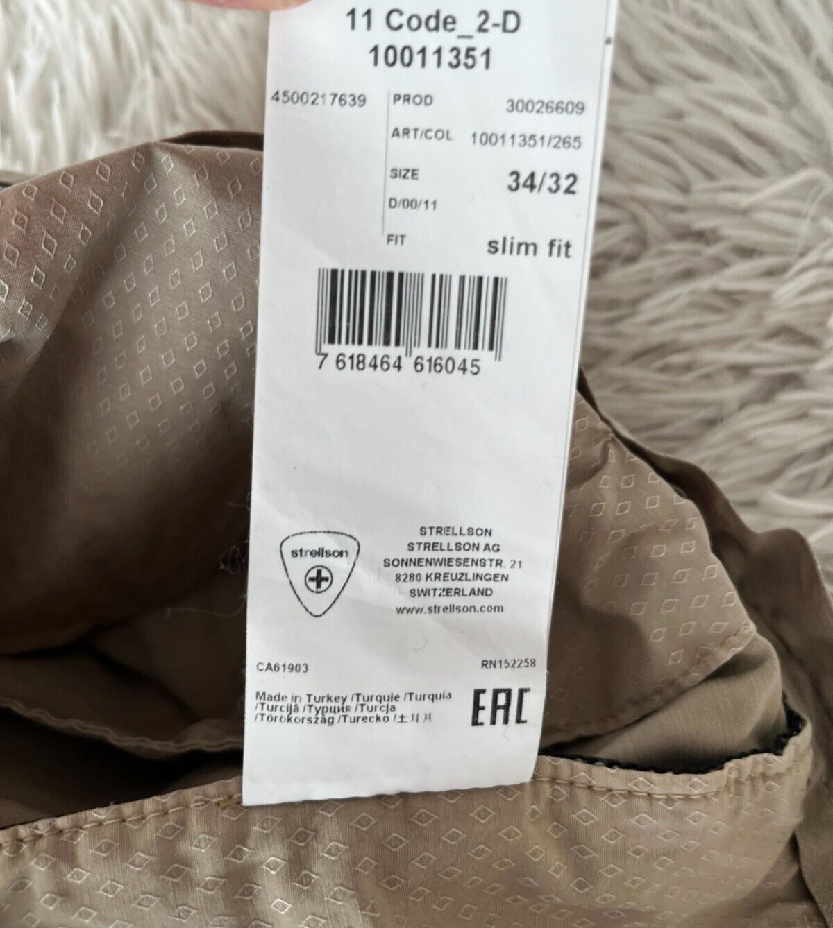 Strellson Beige Trousers Men Size 34x32 Slim Fit Dress Pants