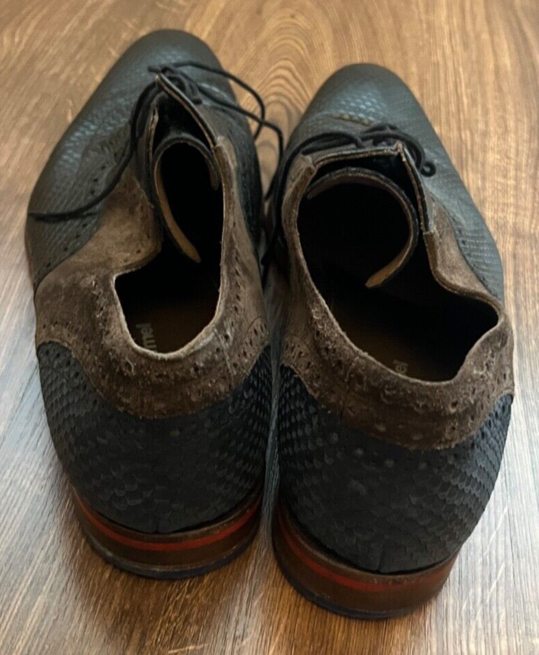 Floris Van Bommel Leather Shoes Oxford Snake Skin Loafer Navy Brown Size Men 9