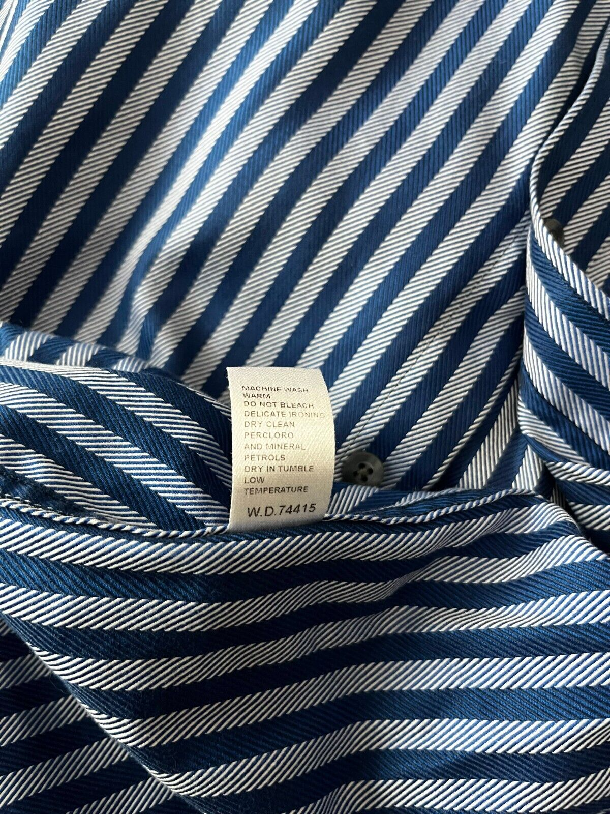 Yves Saint Laurent Button Up Long Sleeve Shirt Blue Striped Cotton Men Size 17R