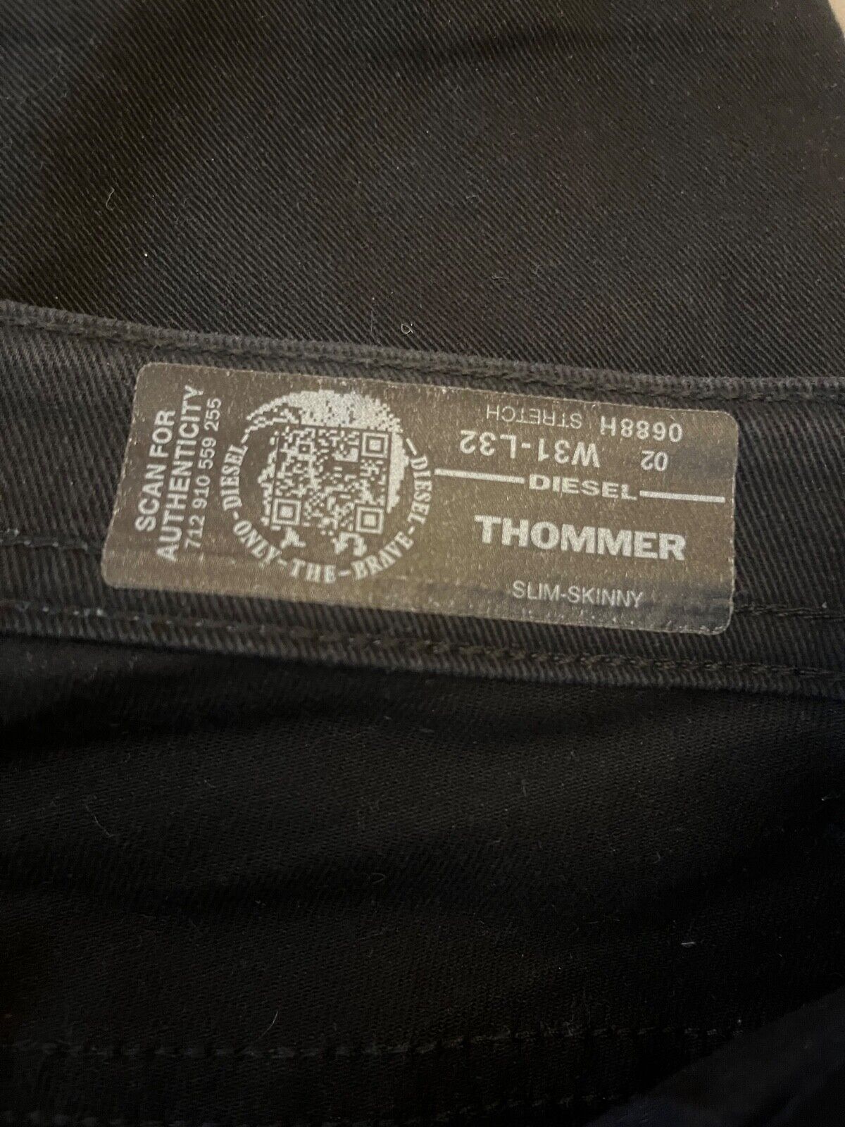 Diesel Thommer Jeans Black Denim Slim Skinny Size Men 31