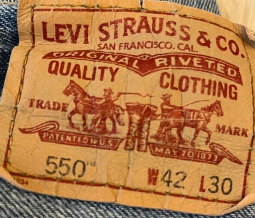 Levis 550 Size Men 42x30 Relaxed Fit Blue Straight Leg Red Tab Made in Haiti