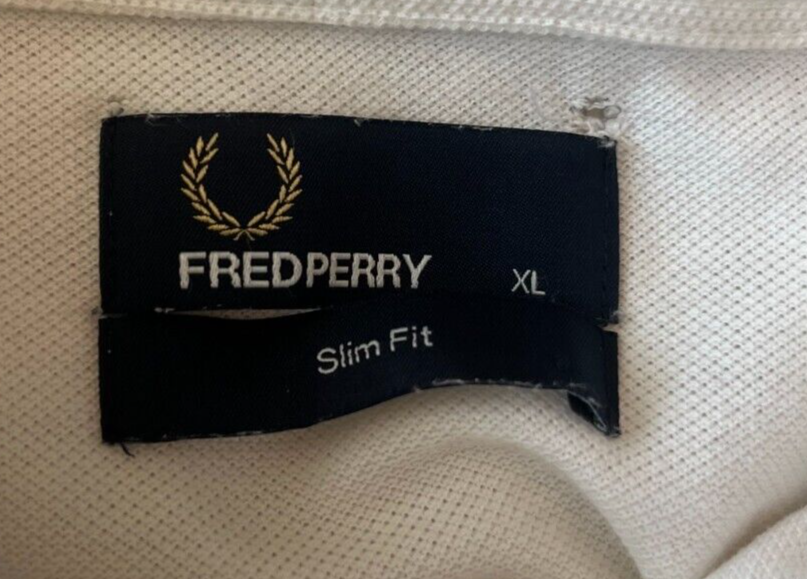 Fred Perry Polo Shirt Pocket White Cotton Slim Fit Men Size XL
