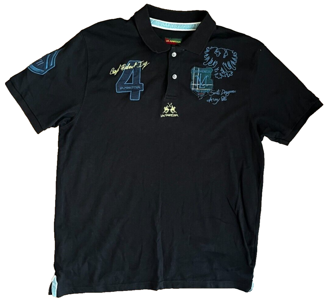 La Martina Buenos Aires Polo Shirt Embroidered Navy Cotton Size Men 5XL