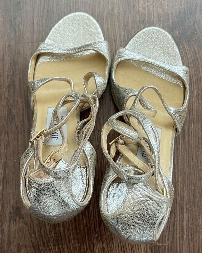 Jimmy Choo Lance 100 Glitter Leather Heel Shoes Pointy Toe Pumps Women Size 35