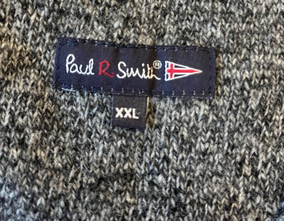 Paul Smith Sweater Pullover Gray Wool Elbow Patches V Neck Size Men XXL