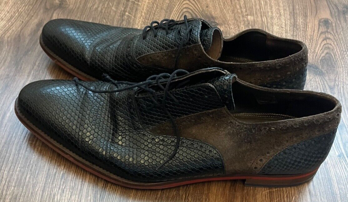 Floris Van Bommel Leather Shoes Oxford Snake Skin Loafer Navy Brown Size Men 9