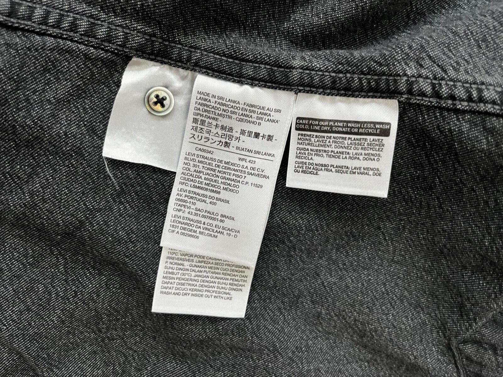 Levi's Strauss Button Up Shirt Denim Cotton Gray Men Size S