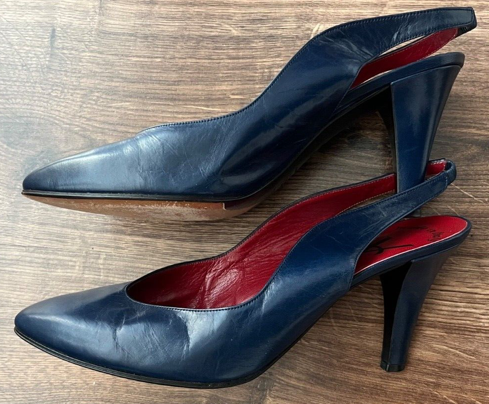 Vintage 80s Yves Saint Laurent YSL Leather Heel Shoes Pointy Toe Pumps Size 8 M