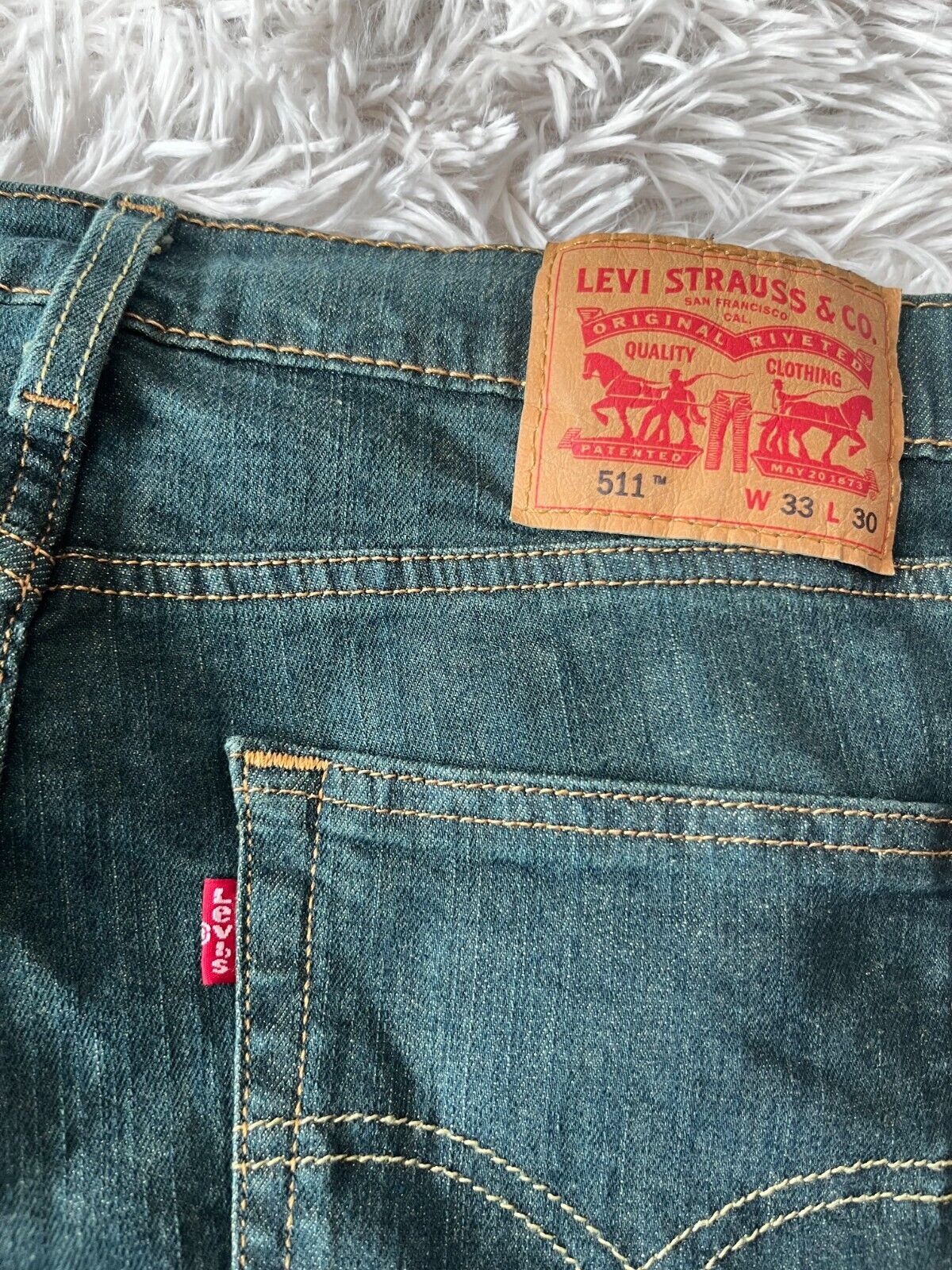 Levis 511 Green Blue Jeans Mens 33x30 Slim Fit Straight Leg Denim Red Tag