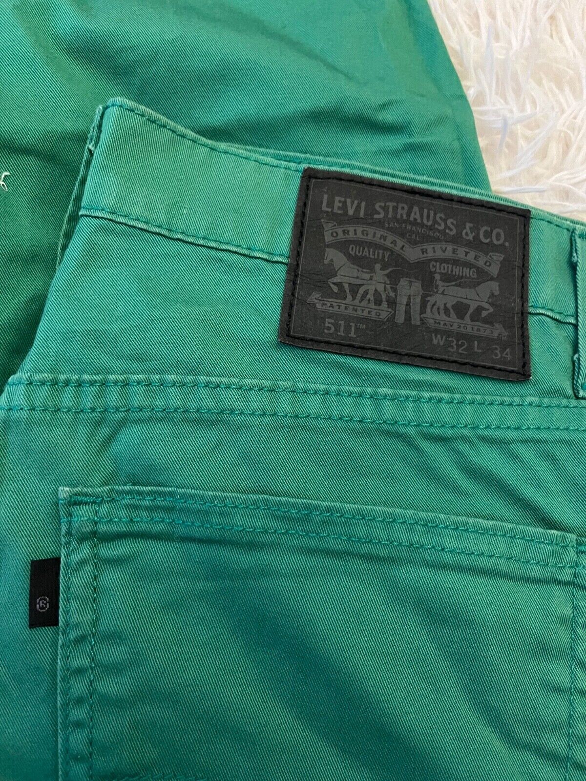 Levi's 511 Jeans Green Denim Slim Fit Straight Leg Size Men 32x34 Black Tab