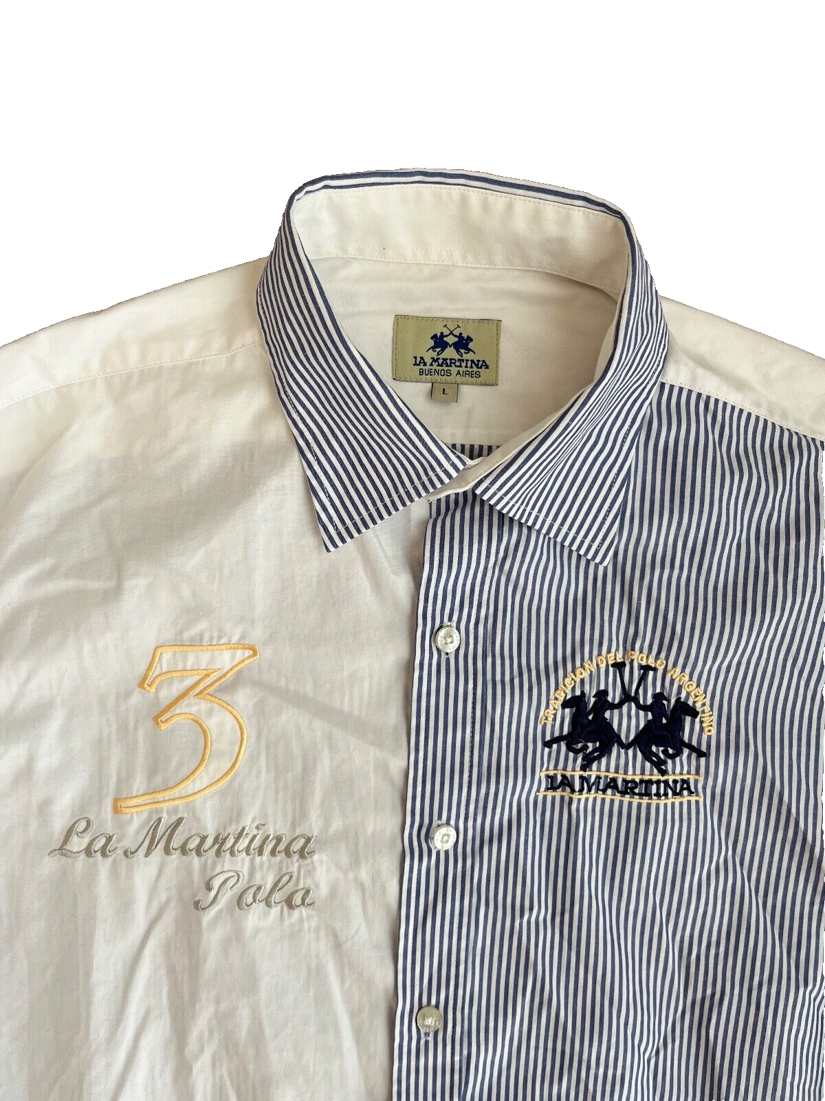 La Martina Classic Fit Button Up Shirt Cotton Colour Block Men Size L