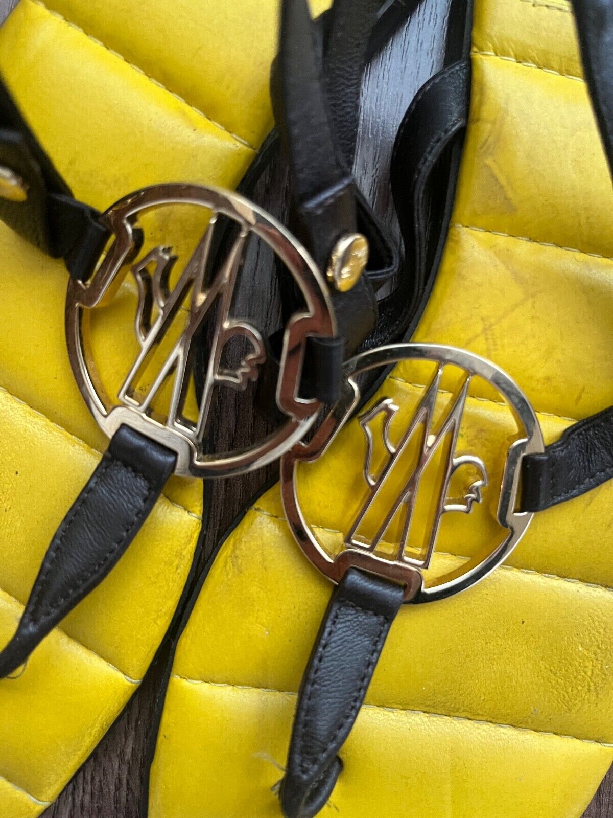 Moncler Sandals Flip Flops Yellow Rubber Leather Women Size 36 Made in Italy
