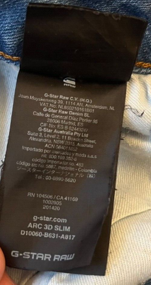 G Star Raw Arc 3D Slim Jeans Blue Denim Size Men 29x30