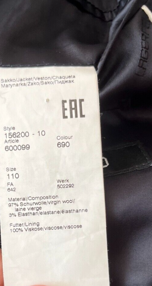Karl Lagerfeld Blazer Suit Jacket Black Wool Elastane Size Men 110