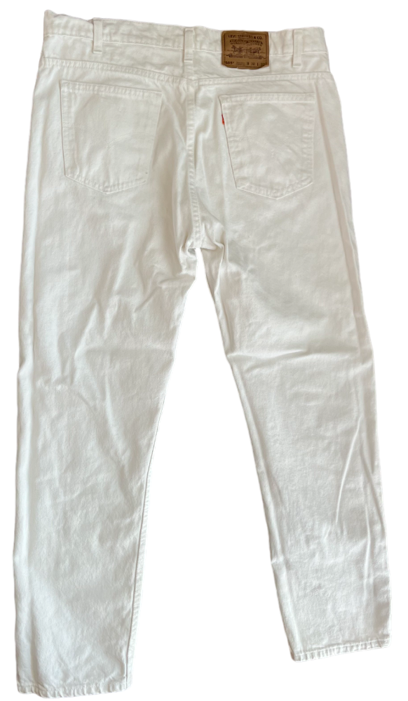 Vintage Levis 505 White Jeans Mens 38x32 Slim Fit Straight Leg Denim Orange Tab