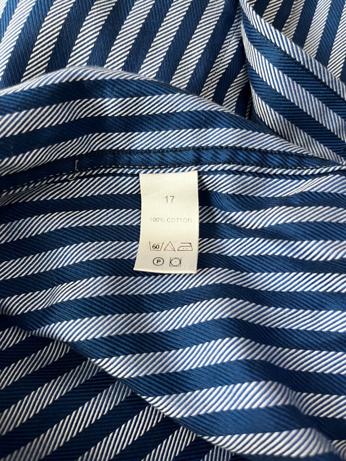 Yves Saint Laurent Button Up Long Sleeve Shirt Blue Striped Cotton Men Size 17R