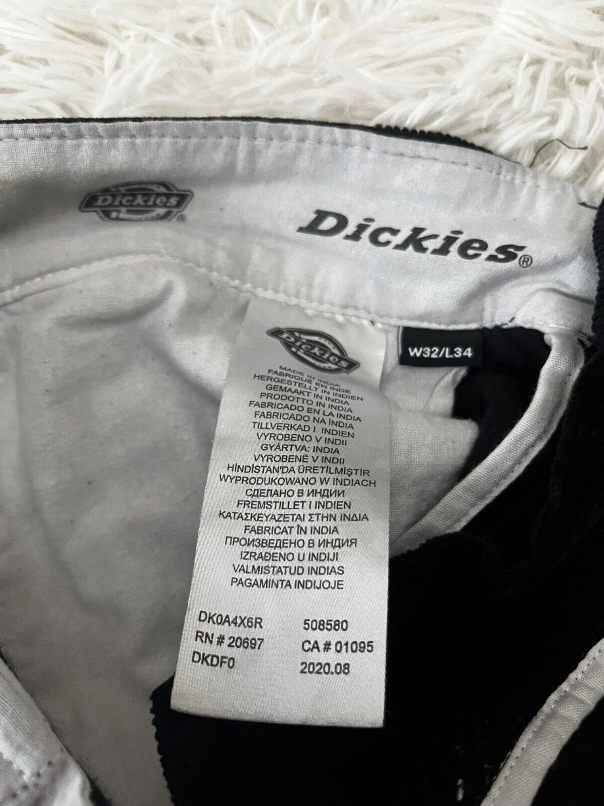 Dickies Black Corduroy Trousers Carpenter Men Size 32x34 Skateboarding Pants