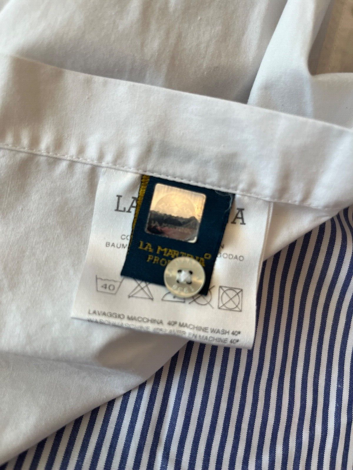 La Martina Classic Fit Button Up Shirt Cotton Colour Block Men Size L
