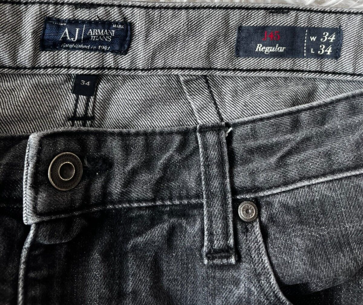 Armani Jeans J45 Gray Men 34x34 Regular Fit Straight Leg Denim Stretch
