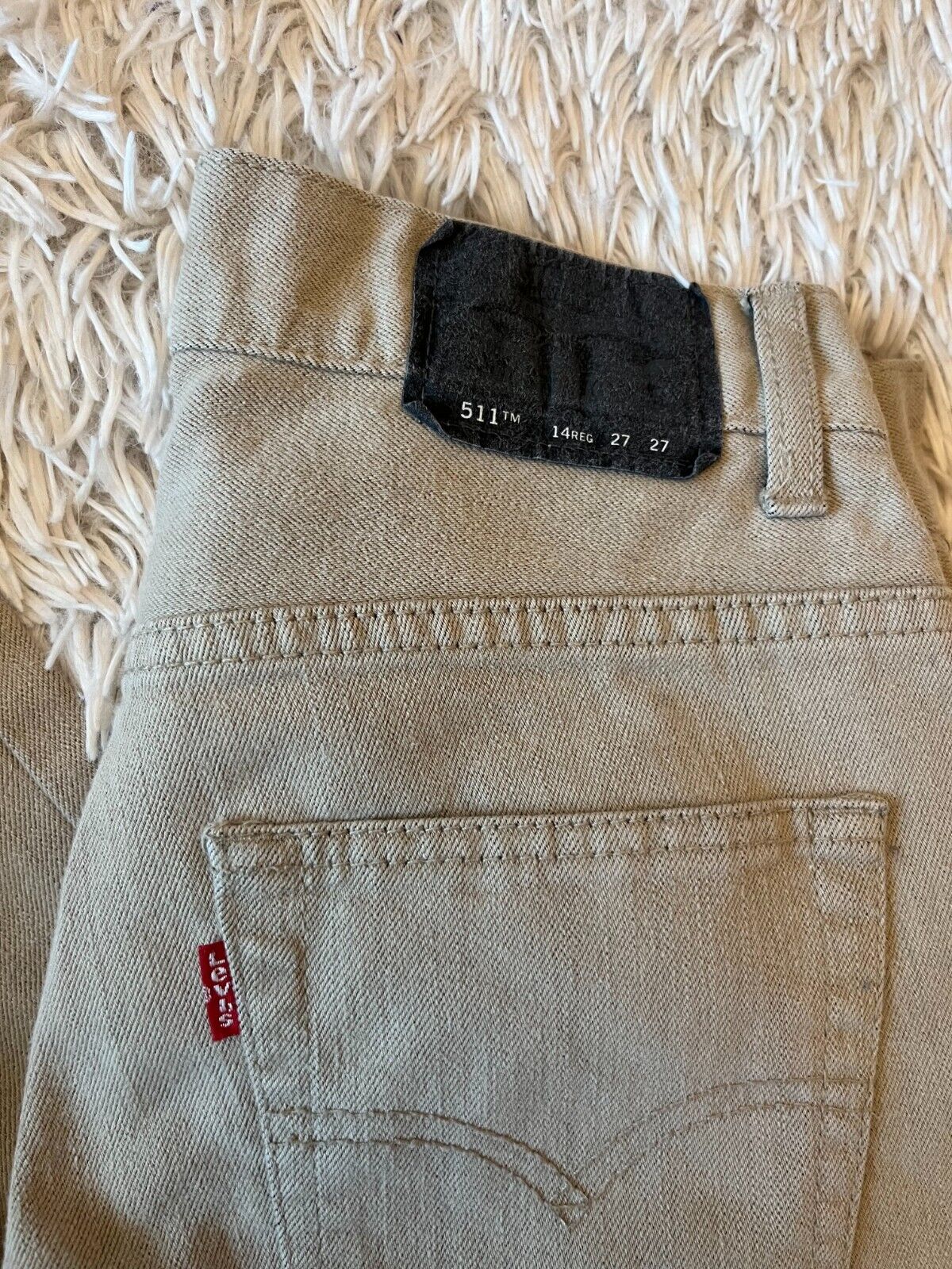 Levis 511 Beige Jeans Mens 27x27 Slim Fit Straight Leg Denim Red Tab