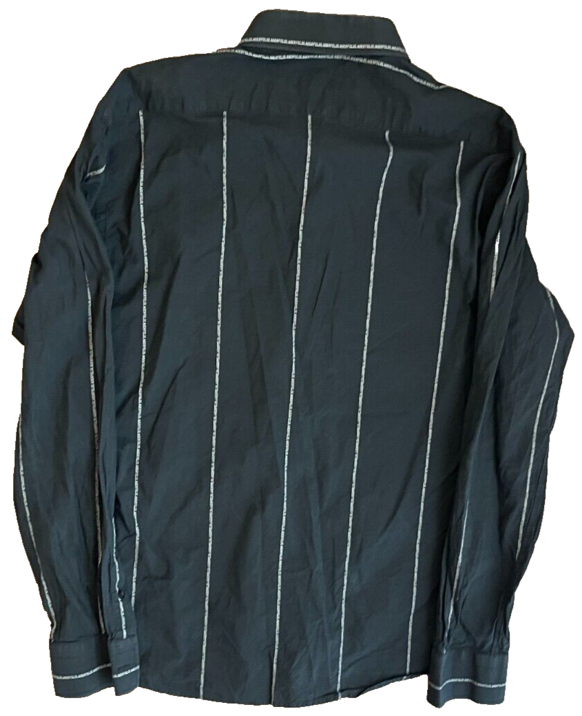 Karl Lagerfeld Tailored Fit Button Up Shirt Black Striped Cotton Men Size 43