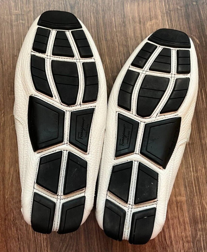 Salvatore Ferragamo Loafers Cabo White Pebbled Leather Side Buckle Size EEE 7