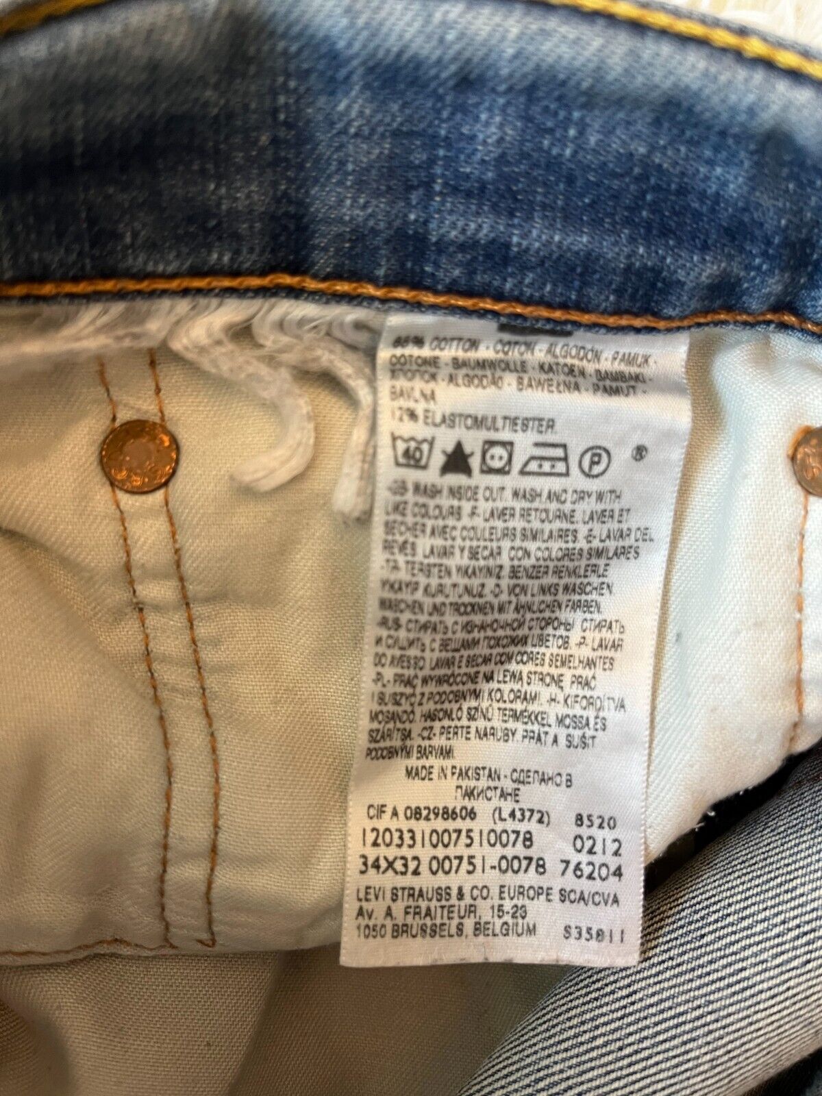 Levis 751 Blue Jeans Mens 34x32 Regular Fit Straight Leg Stretch Denim Red Tab
