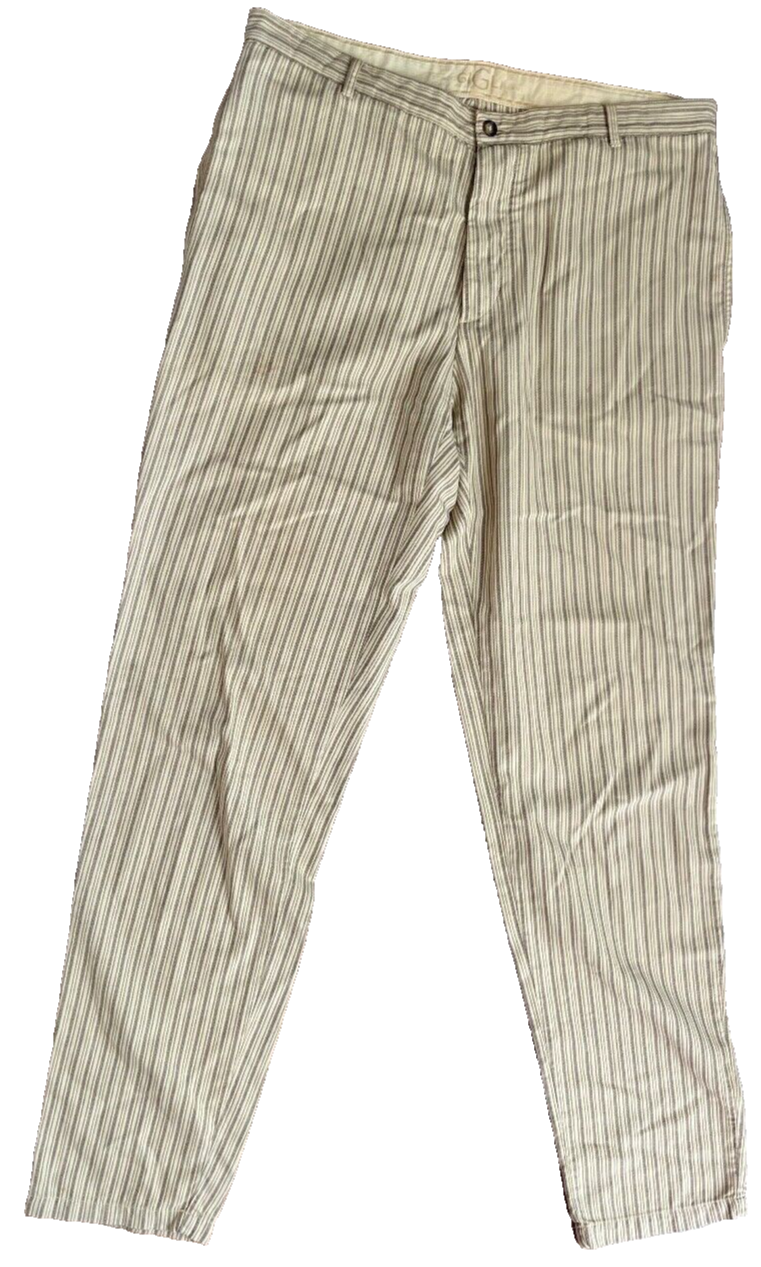 Vintage Romeo Gigli Pinstripe Pants Cotton Khaki Men Size 38 Made in Italy