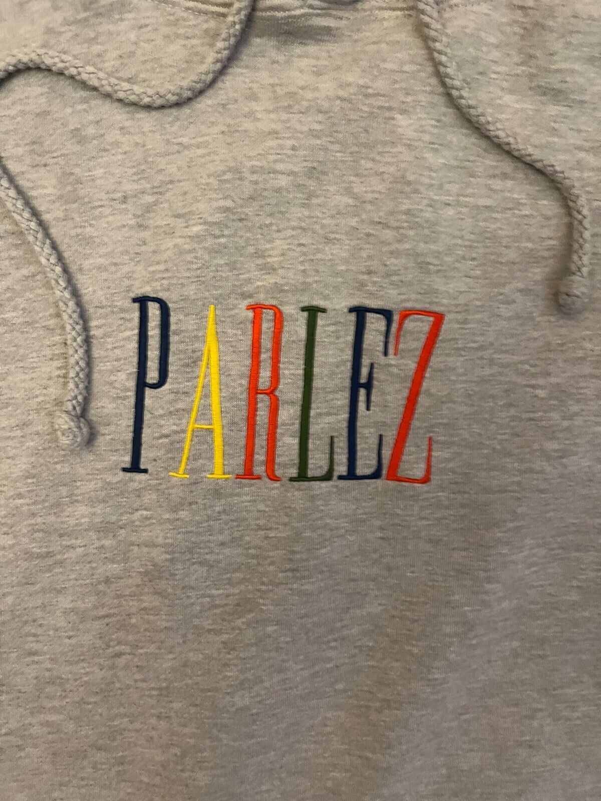 Parlez Hoodie Sweater Pullover Gray Embroidered Drawstring Size Men L