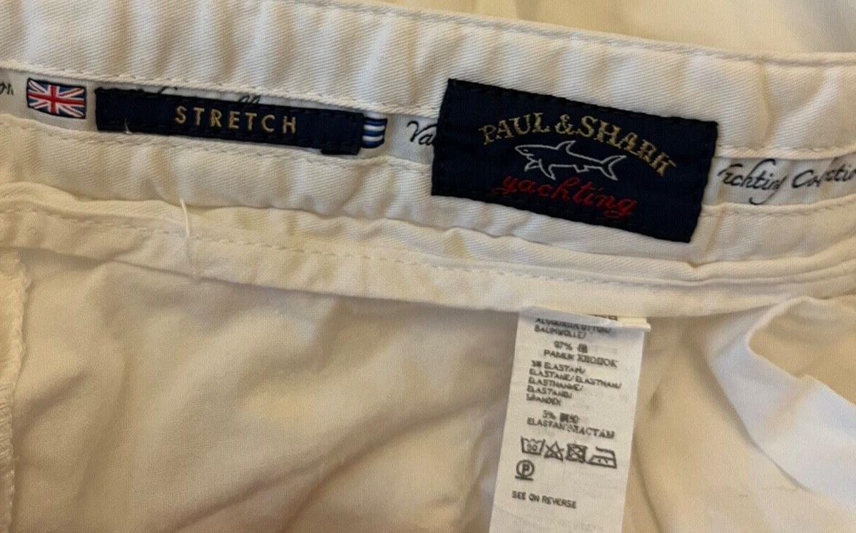 Paul Shark Yachting Pants Men Stretch White Cotton Trousers Check Measurements
