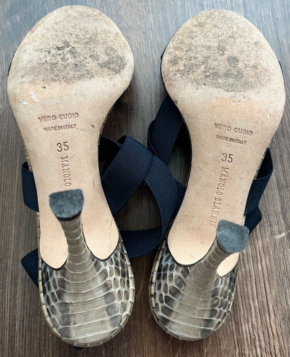 Manolo Blahnik Leather Heel Shoes Pointy Toe Pumps Women Size 35 Made in Italy
