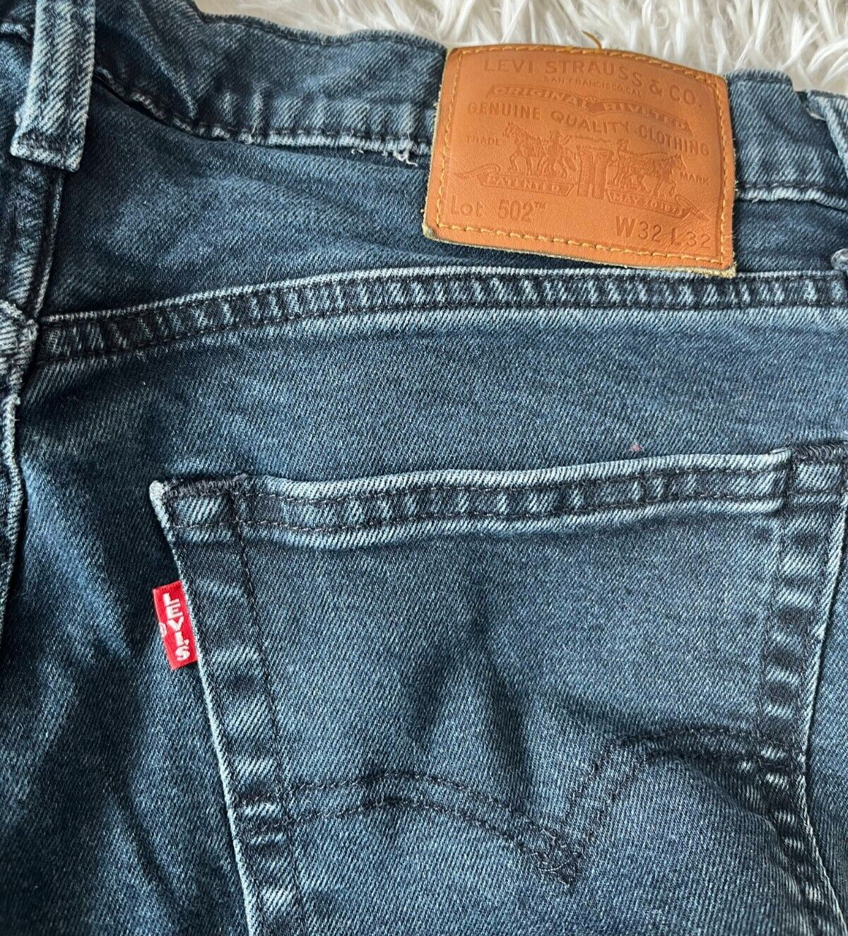 Levis 502 Blue Jeans Mens 32x32 Regular Fit Straight Leg Denim Red Tab