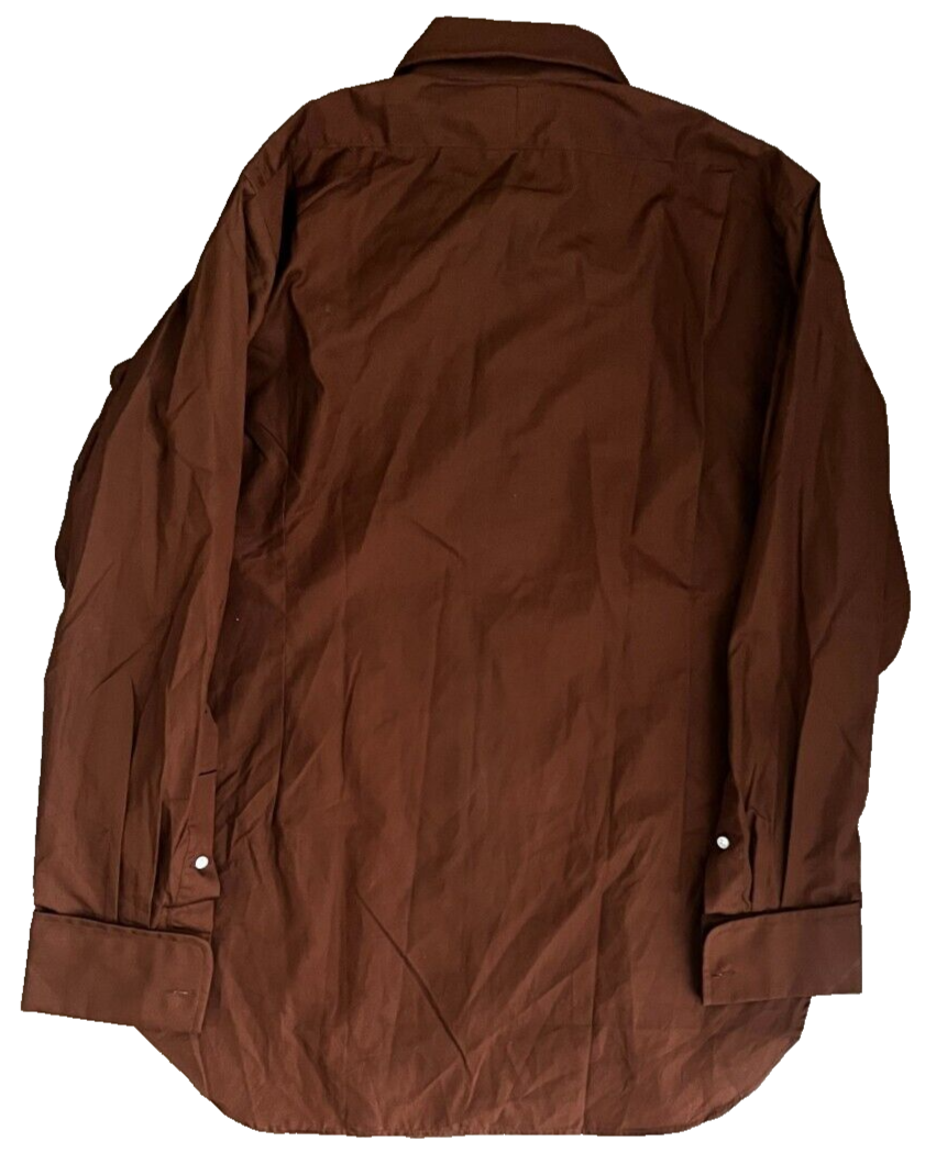 Christian Dior Button Up Long Sleeve Shirt Brown Solid Cotton Men Size 16.5 - 34