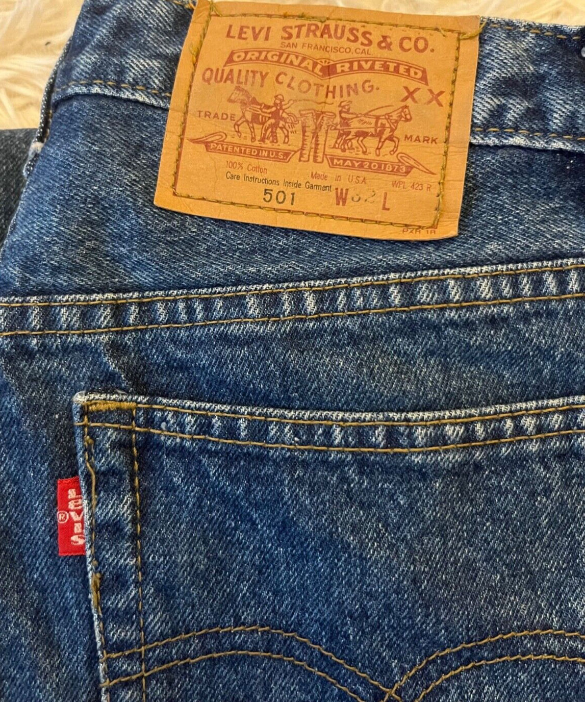 Vintage Levis 501XX Size Men 32 Blue Straight Leg Made in USA Red Tab