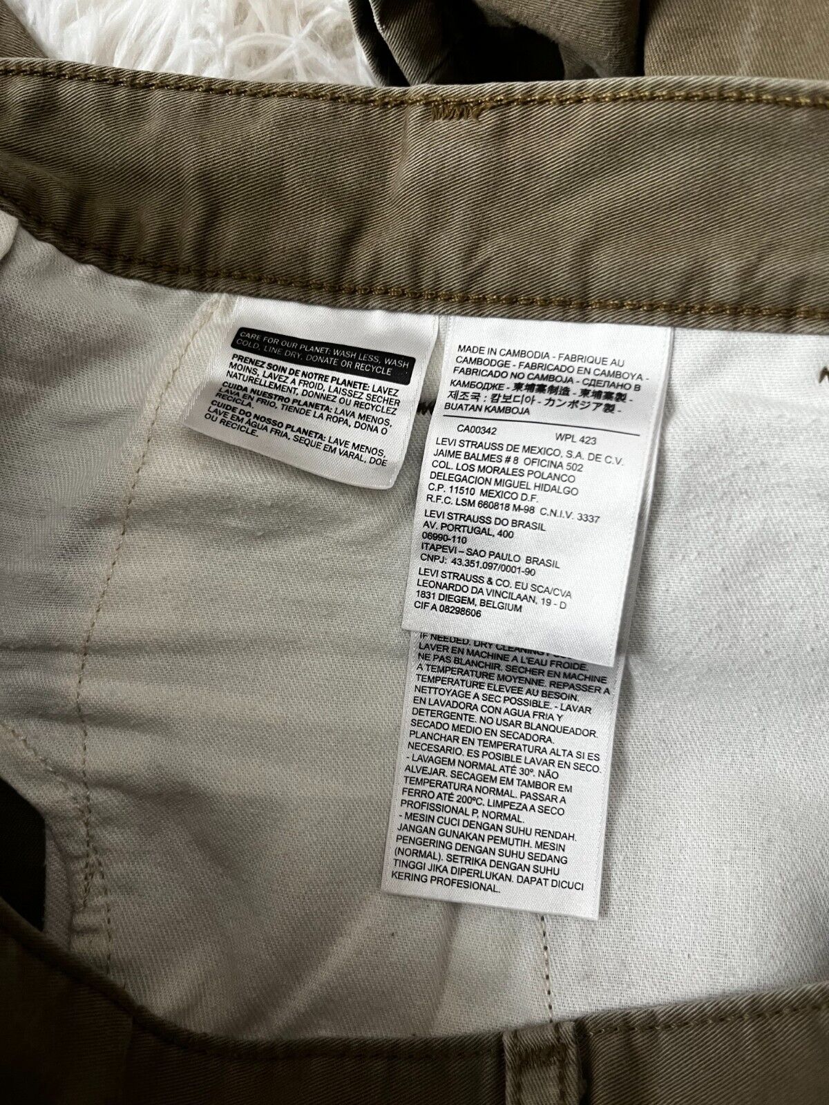 Levis Brown Beige Pants Mens 32x32 Regular Fit Straight Chino White Blank Tag