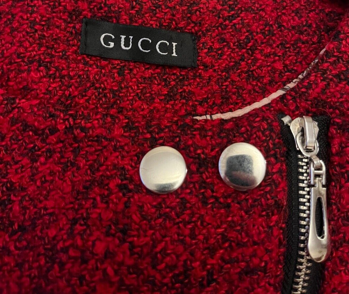 RARE Gucci Tweed Dress Mini Blood Red Sleeveless Women CHECK MEASUREMENTS