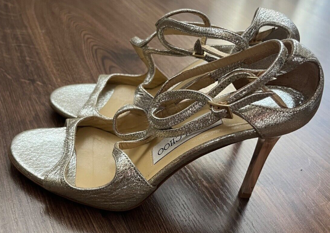 Jimmy Choo Lance 100 Glitter Leather Heel Shoes Pointy Toe Pumps Women Size 35