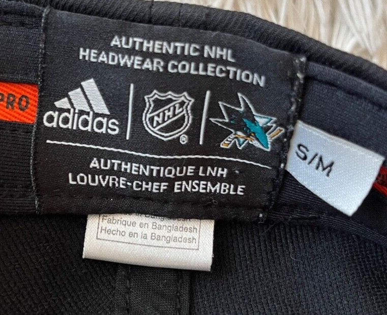 San Jose Sharks NHL 2017 Ice Hockey Hat Full Cap Signed Adidas Fitmax Size S / M