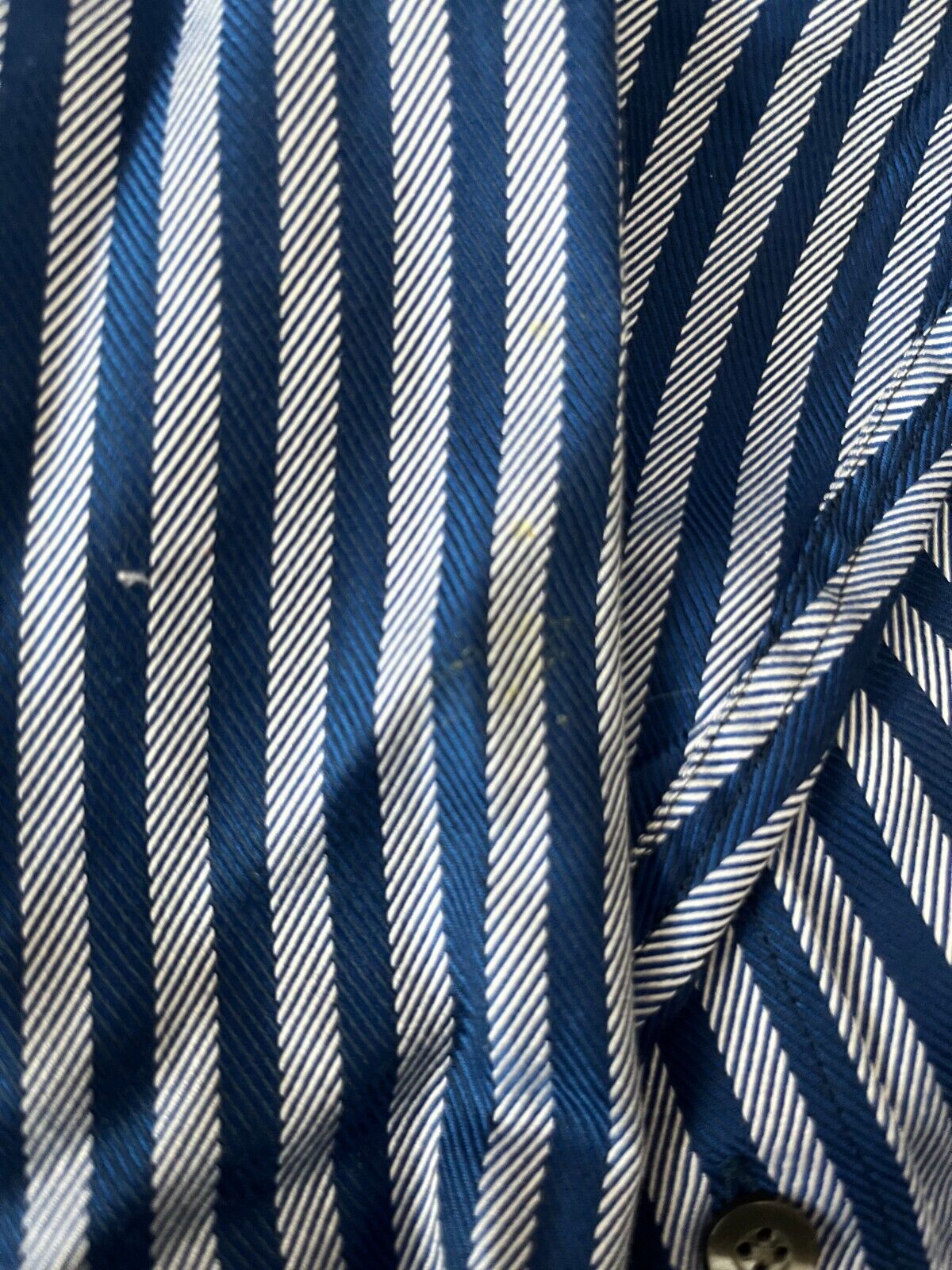 Yves Saint Laurent Button Up Long Sleeve Shirt Blue Striped Cotton Men Size 17R