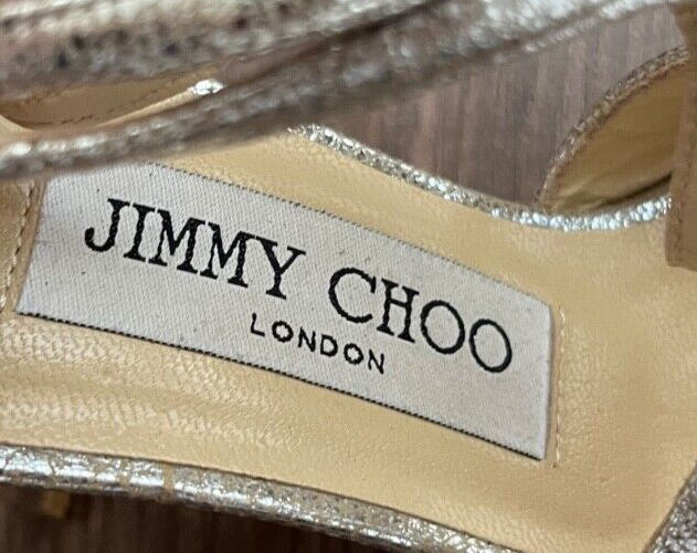 Jimmy Choo Lance 100 Glitter Leather Heel Shoes Pointy Toe Pumps Women Size 35