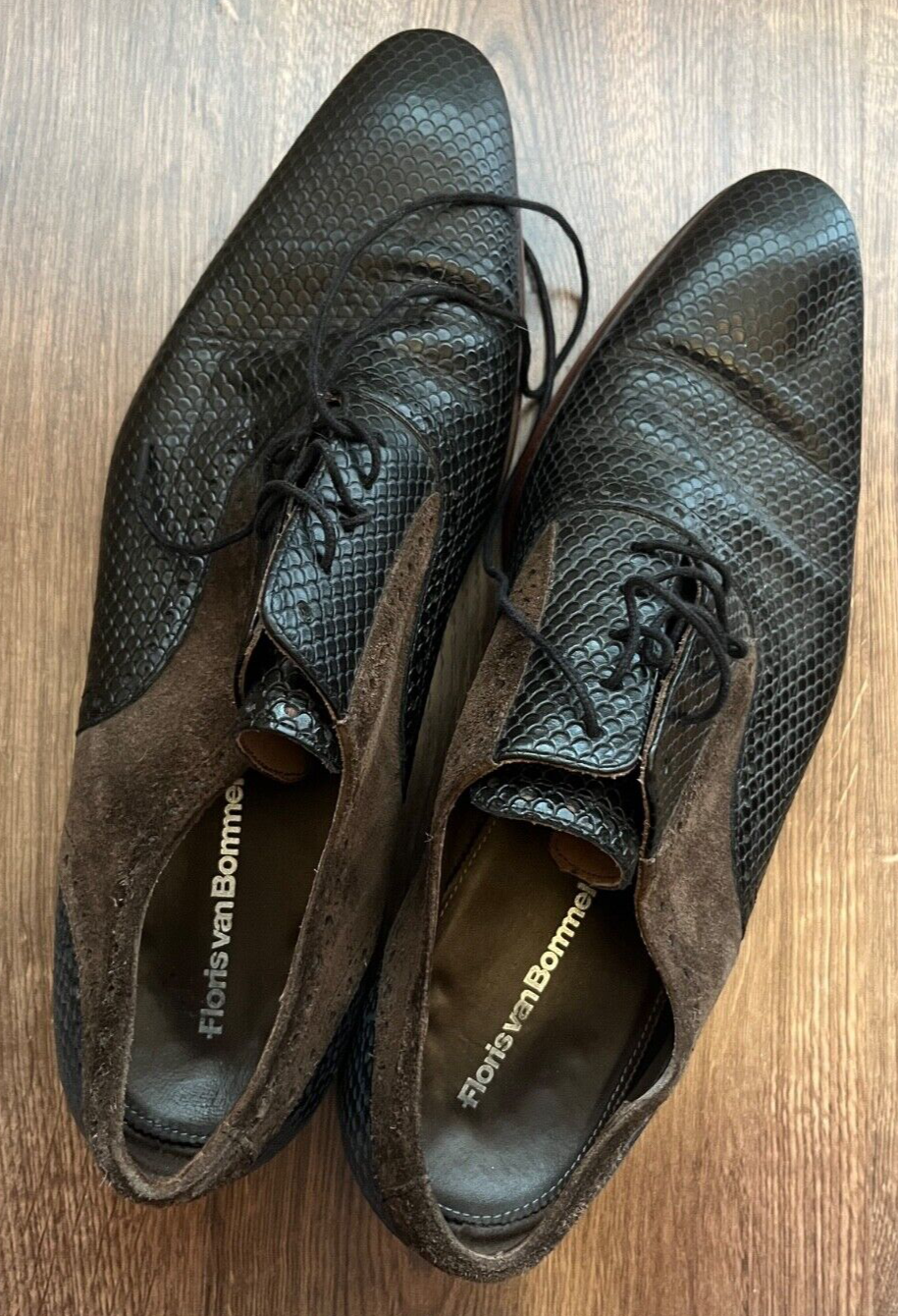 Floris Van Bommel Leather Shoes Oxford Snake Skin Loafer Navy Brown Size Men 9