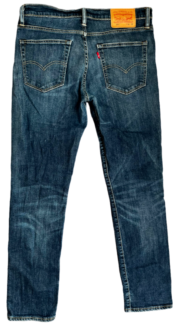 Levis 511 Blue Jeans Mens 34x32 Slim Fit Straight Leg Denim Red Blank Tab